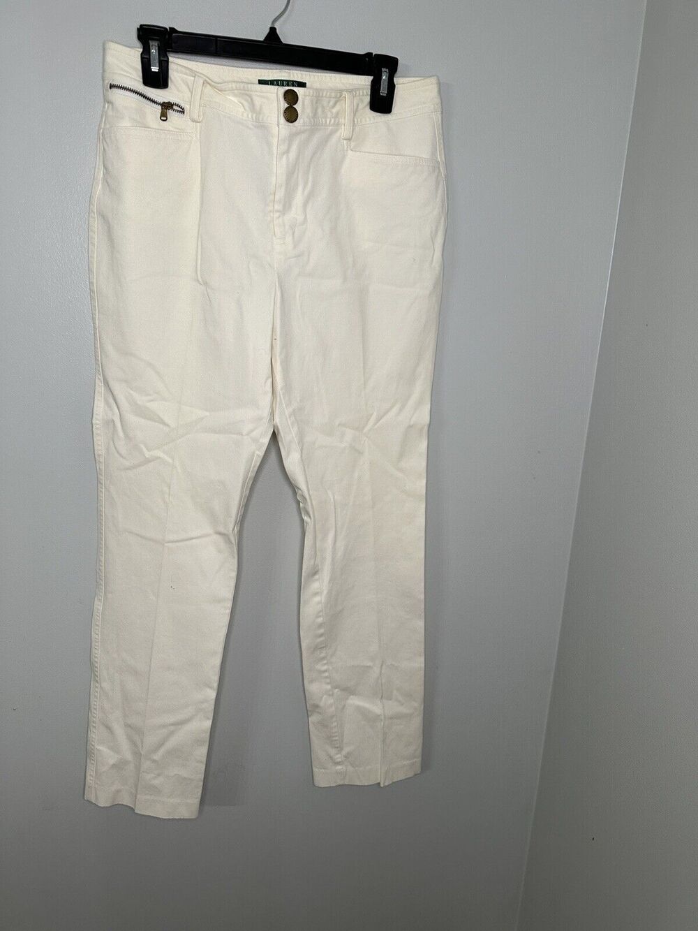 Ralph Lauren Label Mid Rise Straight Leg Pants Off White 8